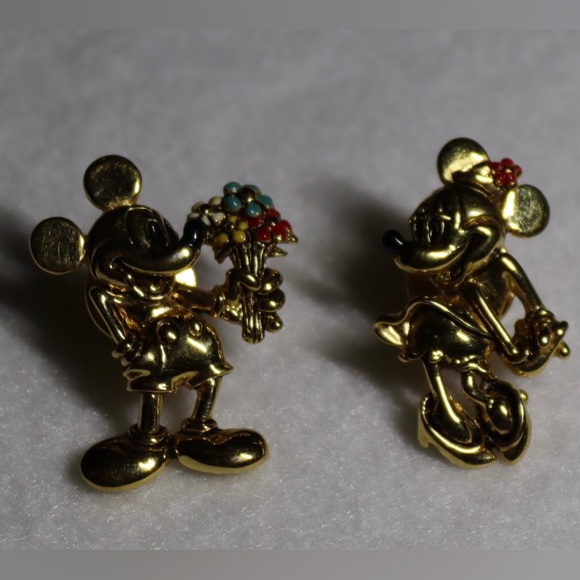 Napier Disney Pin Set Mickey Minnie Mouse Gold Tone Lapel Signed Vintage - Picture 2 of 9